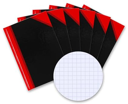 Bantex Notizbuch A6 kariert, 192 Seiten, 70 g/m², Hardcover, schwarz, 6 Stück
