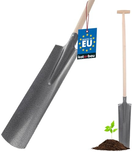 KOTARBAU® Drainagespaten mit Holzstiel Spaten schmal Stahlblatt Stielaufnahme 36 mm Gartenspaten 450 x 165 mm