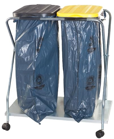 BRB Müllsackständer mit Rollen, für 70-120L Säcke (schwarz/gelb, doppelt)