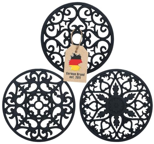 Intirilife 3-teiliges Silikon Untersetzer Set in Schwarz -19.5 cm- Topfuntersetzer (3Stück) Flexible Antihaft Silikon Unterlage, rutschfest Hitzebeständige robuste Matte, Spülmaschinenfest, Ornamente