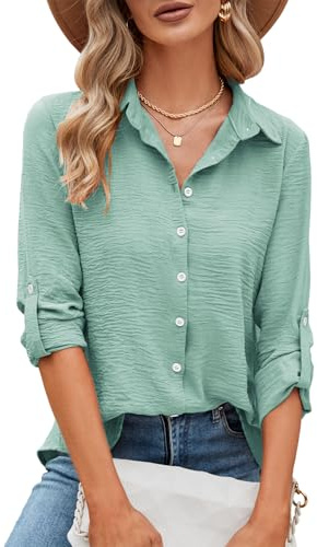 Odosalii Damen V-Ausschnitt 3/4 Ärmel Chiffon Causal Lässige Elegant Bluse | Fashion Oberteile Oberteil Tops Langarmshirt Shirts Tunika Hemd