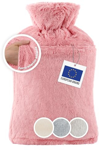 Blumtal Premium Wärmflasche mit Bezug & Tasche flauschig - Wärmeflasche aus verwendungssicherem Naturkautschuk + Flauschbezug - auslaufsichere Bettflasche + Innenfutter beruhigend - Bettflasche Rosa