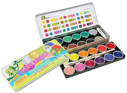 Jolly Supertabs | Deckfarbkasten, Farbkasten | 24 Farben inkl. zwei Pinsel und Deckweiß im Metalletui