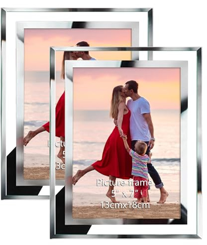 Giftgarden Bilderrahmen 13x18 cm Glas, Hochzeit Fotorahmen Silber für 18x13 Bilder, 2er Set Geburtstag Geschenk