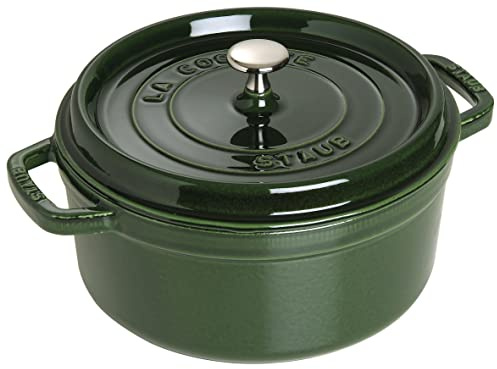 STAUB Cocotte, Gusseisen Bräter mit Deckel, 28 cm, 6,7 L, Rund, Alle Herdarten inkl Induktion, Made in France, Basilikum-Grün