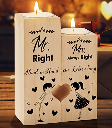 Hochzeitsgeschenke für Brautpaar, Kleines Geschenk Hochzeit Kerzenhalter | Hochzeitsgeschenk Kerze für Brautpaar, Mr & Mrs, Freundin, Verlobungsgeschenk Jahrestag Deko Geschenk für Sie kleinigkeit