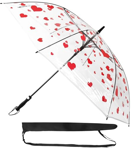 Sternenfunke Regenschirm Herz groß XXL Ø130 cm transparent | durchsichtiger Schirm, Hochzeit, Herz Design, für 2 Personen, Hochzeitsregenschirm, Hochzeitsschirm, Brautschirm