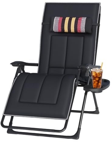 OVLRIJP Garten Liegestuhl Klappbar, Extra Breit 72cm Klappbare Gartenliege, Sonnenliege Klappbar, Klappliegestuhl mit Getränkehalter & Kissen, Relaxliege für Outdoor Garten Balkon (Strip-mit Kissen)