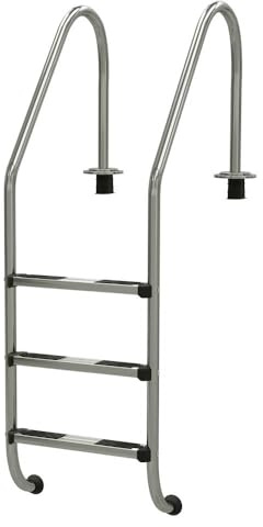Poolleiter Edelstahl V4A Tiefbeckenleiter Deluxe - 3 Stufen für Schwimmbecken 135 cm - Extrabreite Schwimmbadleiter - Hohe Korrosionsbeständigkeit