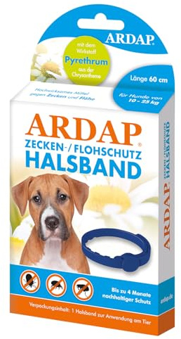 ARDAP Zecken- & Flohschutzhalsband für Hunde bis 25kg - Bis zu 4 Monate nachhaltiger Langzeitschutz - Natürlicher Wirkstoff gegen Zecken & Flöhe (PT19)