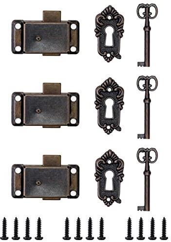 QWORK® 3 Stücke Vintage Schrankschloss, Antike Dekorative Schlösser mit Schlüsseln, für Schmuckkästchen,53 * 26mm,Dieses Produkt ist nicht für große Möbel geeignet.