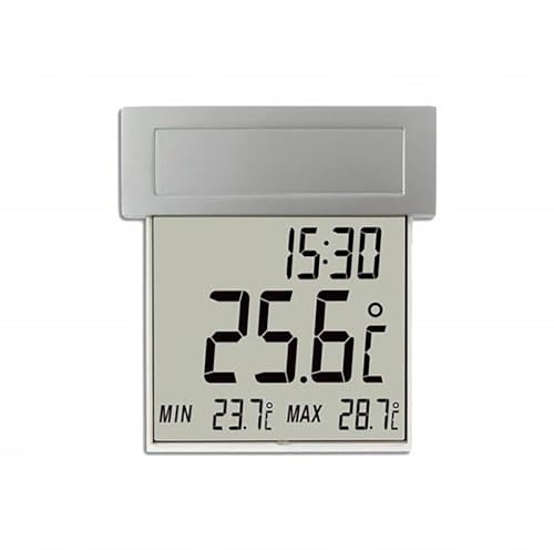 TFA Dostmann Vision Solar digitales Fensterthermometer, 30.1035, großes Display mit Außentemperatur, mit Solar Beleuchtung, wetterfest, Temperatur messen, silber