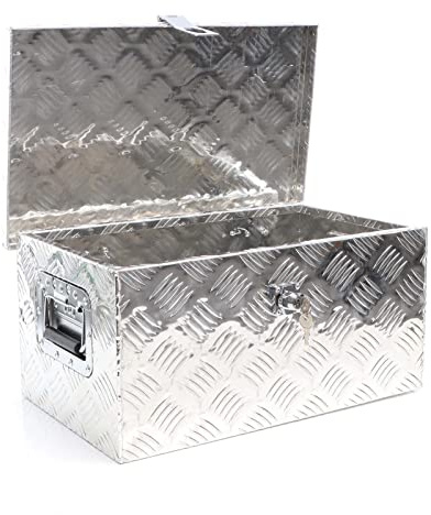 XPOtool Werkzeugbox Alu 50,8 x 30,5 x 24 cm, Silberfarbene Transportbox, Werkzeugkiste inkl. Schlüssel, Alubox mit Handgriffen, großzügige Deichselbox