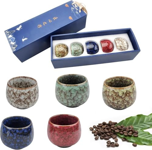 GZRXIOUS 5 Stück Espresso Tassen Set 130ml Espressotassen Steingut Keramik | Becher Ohne Henkel Mokka Tassen Set Cappuccino Tassen Japanische Teetasse Espresso- & Mokkatassen Teetassen Set