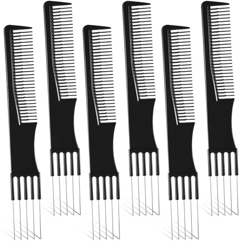 LIQWEI 6 Stück Toupierkamm, Schwarz Stielkamm, Friseur-Stielkamm | Zähnen Kammwerkzeug mit Metallgabel & feinen Friseursalon von Frauen Gabelkamm Haarkamm Styling Tool