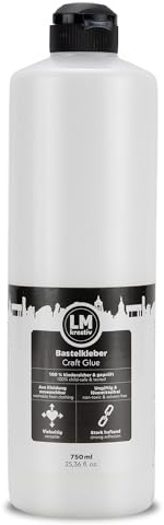 LM-Kreativ Bastelkleber 750 ml – weißer Bastelleim für Papier, Holz, Filz, Pappe, Textilien, Styropor – starker PVAC Bastel-Kleber – vielseitig einsetzbar – flüssig – mit Dosierspitze