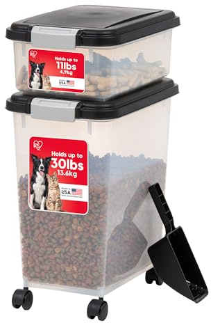 Iris Ohyama Hundefutter Aufbewahrung mit Rollen, 30+10L, Schwarz, Luftdichte Futterbox, Trockenfutter, Futterbehälter, Für Hunde, Katzen, Tierfutterbehälter, Schaufel, BPA-frei, Futtertonne, MP-8&MP-1
