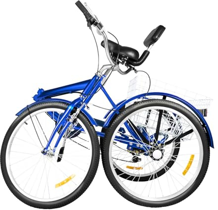 KAPIPALA 24 Zoll Dreirad für Erwachsene, 7-Gang Klapprad 3-Rad Fahrrad, mit Einkaufskorb und Rückenlehne Sitzkissen, für Erwachsene, Senioren und Anfänger Geeignet