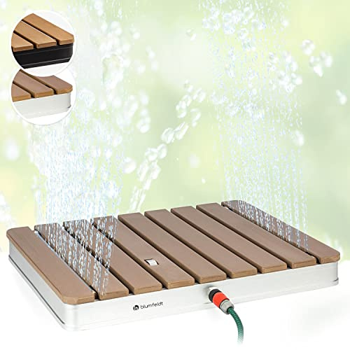 blumfeldt Mobile Gartendusche, Aussendusche für den Garten, Bodendusche mit 4m Fontänenhöhe, Boden-Gartendusche mit Holz-Optik für Pool & Sauna, Außendusche Wasserdicht, Frost- & UV-Beständig