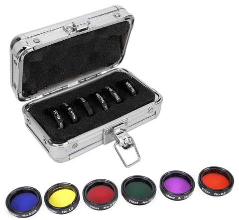 Teleskopfilter, 6 Stück 1,25 Zoll Buntes Teleskopfilter-Kit mit Astronomischer 1,25 Zoll 31,7 Mm Aufbewahrungsbox für Teleskop-Okulare UHC-Lichtverschmutzungs-Hemmungslinse Monokular-Okular