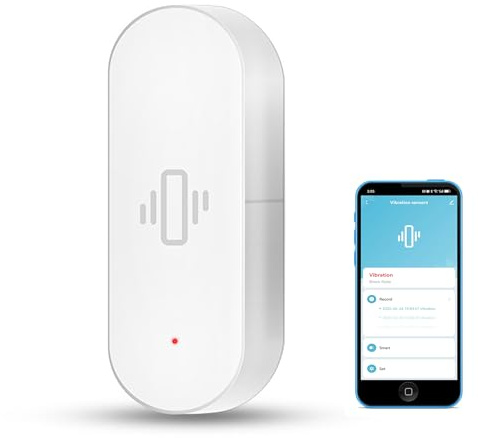 Intelligenter Vibrationssensor: Drahtloser Glasbruchmelder, WiFi-Türsensor mit App-Alarmen, einstellbare Empfindlichkeit, Glasbruch-Sicherheitssensor für Alarmanlage und Heimautomatisierung (1er-Pack)