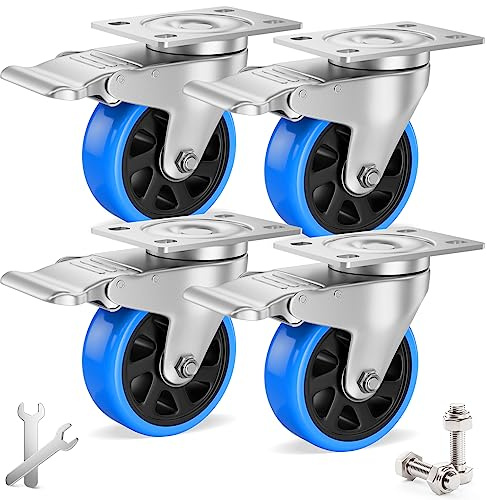 Asibaade 4PCS Lenkrollen 75mm inkl. Montagezubehör Transportrollen Schwerlastrollen mit Bremsem 360° Drehung bis 480KG Tragbarkeit für Möbeltransport & Industrietransport
