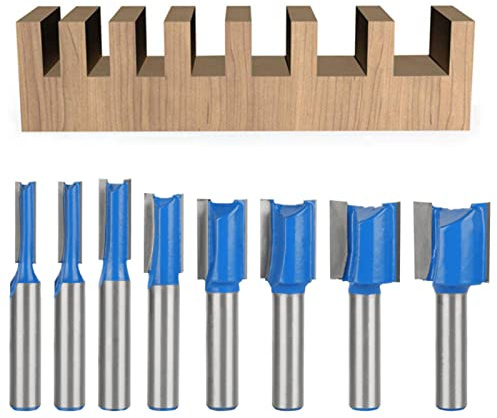 BIGP 8 Stück 8mm Schaft Nutfräser, 5mm 6mm 8mm 10mm 12mm 14mm 18mm 20mm Gerades Fräser-Set, Fräsfräser-Bits für Holzbearbeitung, Rillenmeißel-Bits