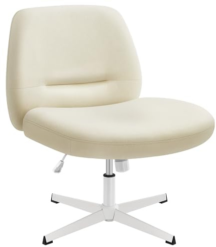 SONGMICS HOME Schneidersitz Stuhl, Schminkstuhl, Drehstuhl ohne Armlehnen, Schreibtischstuhl, breite Sitzfläche, modern, mit Kreuzfuß, höhenverstellbar, Wippfunktion, cremeweiß OBG046W01