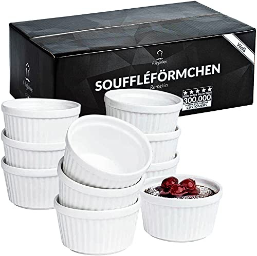 Chefarone Soufflé Förmchen 10er Set Keramik 170 ml Creme Brulee | Serviere Creme Brulee Soufflé oder Schokokuchen Stilvoll in Ofenfesten Stapelbaren Keramik Förmchen
