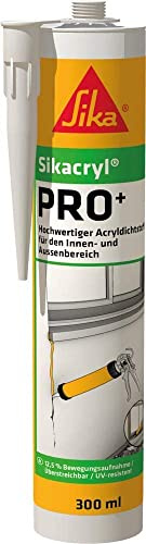 Sika Acryldichtstoff Sikacryl PRO+, Weiß, Wasserresistent, 12,5% Bewegungsaufnahme, Für Anwendungen im Innen- & Außenbereich, Lösemittelfrei, 300 ml