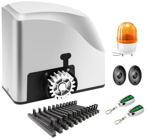 TOPENS RK500T Schiebetorantrieb Torantrieb automatischer Toröffner für max. 600kg und 12m Schiebetor mit 2 Fernbedienungen, 4m Zahnstange, Alarmleuchte, Lichtschranke für Hoftor