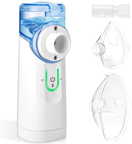 Tragbares Inhalationsgerät mit Geringem Geräuschpegel für Kinder und Erwachsene, Elektrischer Inhalator Inklusive Mundstück, Maske für Erwachsene und Kinder, für zu Hause und auf Reisen (Blau)