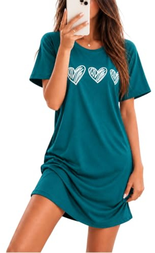 Marvmys Nachthemd Damen Kurzarm Schlafshirt Baumwolle Printed Sleepshirt Sommer T-Shirt Schlafhemd Frauen Nachtwäsche Schlafkleid
