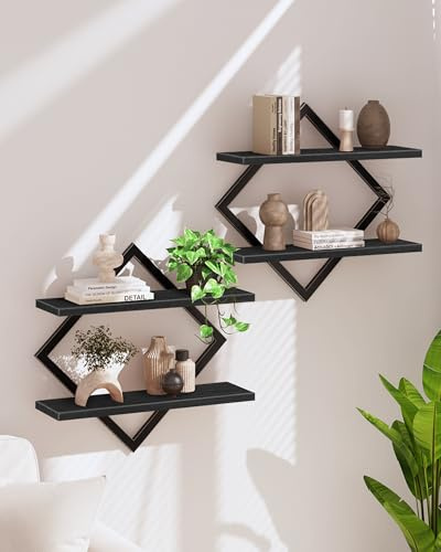 CHOEZON Wandregal, 2er-Set, Schweberegal, 2-stöckige Hängeregale, für Wohnzimmer, Schlafzimmer, Küche, Büro, Schwarz DTBJ01P2BB