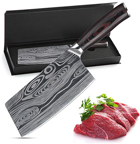 Theexecva Hackmesser Fleischerbeil 7 Zoll Deutsch Hochgekohlter Edelstahl Hackbeil Messer, professionelles Chinesisches Kochmesser Hochleistungsklinge für Küche und Restaurant