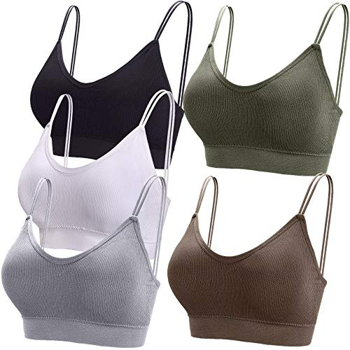 BQTQ 5 Stücke Bralette Damen V Hals Bralettes Schlafen Cami BH für Frauen | Camisole BH mit Elastischen Trägern, BH mit Herausnehmbaren Polstern, Bralette Damen Gepolstert mit V-Ausschnitt Schlaf-BH