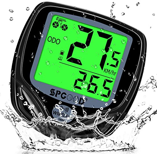 SPGOOD Fahrradcomputer Kabellos,19 Funktionen IP54 wasserdichte mit Hintergrundbeleuchtetem Display fahrradtacho,Automatischer Start/Stopp Fahrrad tacho kabellos, tacho Fahrrad Schwarz (Schwarz)