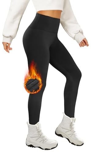 AMIYOYO Thermo Leggings Damen High Waist Mit Fleece | Gefütterte Thermoleggins, Blickdicht Strumpfhose, Warm Kuschelig Elastisch Sport Leggins für Winter