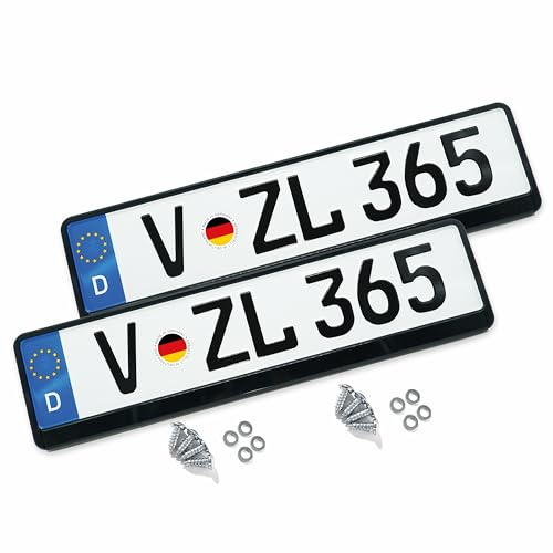 VZL Kennzeichenhalter für Autos | Nummernschildhalterung Auto | 2X Kennzeichenhalterung | Nummernschildhalter | Alternative zu Kennzeichenhalter Rahmenlos (Kennzeichenhalter mit Befestigungskit)