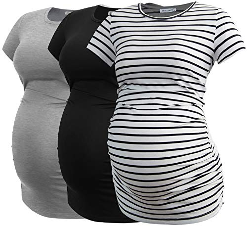 Smallshow Damen Umstandsmode Tops Seitlich Geraffte Schwangerschafts Umstandstop 3er Pack