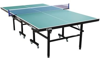 Techfit Tischtennisplatte Klappbar für Innen, 274x152,5x76 cm, 3tecMDF Premium Blat, Faltbar mit SMS System, Metallrahmen Schwarz, Stabil, Rollbar, Unilateral Neigungsfunktion