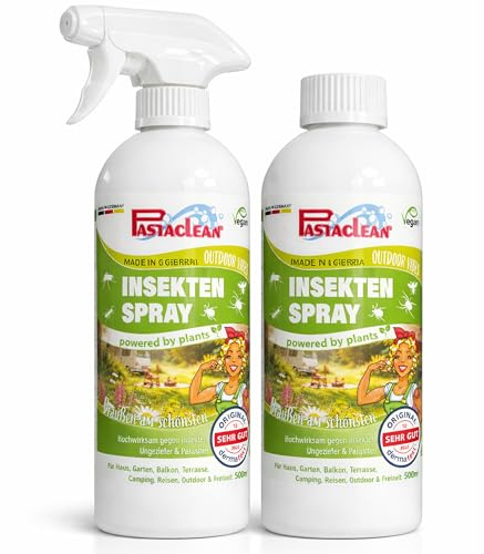 PASTACLEAN 2x 500ml Insektenabwehr | Insektenschutz vor Mücken, Zecken, Stechfliegen | Umgebungsspray mit Langzeitschutz | Hält Insekten und Ungeziefer fern | Effektives Insektenspray