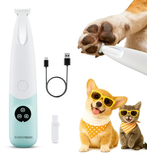 BarberBoss Tierhaarschneider für Hunde, Haustier Detailschneider, QR-9001 | LED-Anzeige, Geräuscharm, Kabellos, USB wiederaufladbar, Pfotenschneider für Gesicht