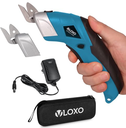 VLOXO Elektrische Schere Kabelloser Schneider mit 2 Schneidklingen für Handwerk zum Schneiden von Karton Leder Teppich Topfpflanze Blumen wiederaufladbare Kartonschneider mit Ladengerät Blau