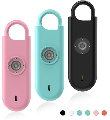 Fauxomor Taschenalarm für Frauen,3 Stück 140DB Schrillalarm Schlüsselanhänger mit LED-Stroboskoplicht und Batteriewarnung, Persönlicher Alarm für Kinder und ältere Menschen(Rosa+Blau+Schwarz)