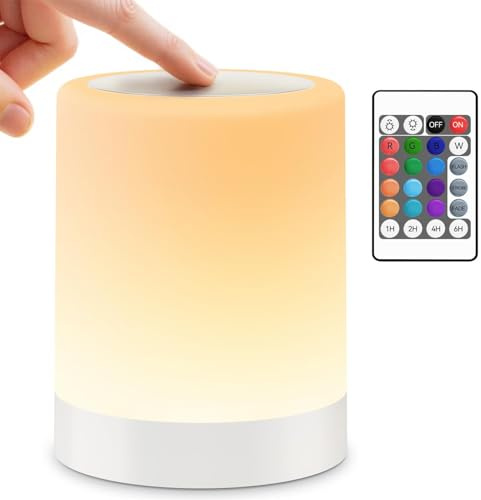 Auxmir Nachttischlampe Touch Dimmbar 3000mAh, Nachtlicht Kinder 5 Modi 13 Farben 5 Helligkeiten, Stilllicht Tischlampe Kabellos mit Timing Funktion, Tragbar Schreibtischlampe für Deko Kinderzimmer