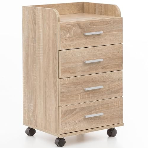FineBuy Rollcontainer 40x33x70,5 cm mit 4 Schubladen | Schreibtisch-Container mit Rollen, Rollschrank für Büro und Homeoffice, Schubladencontainer modern