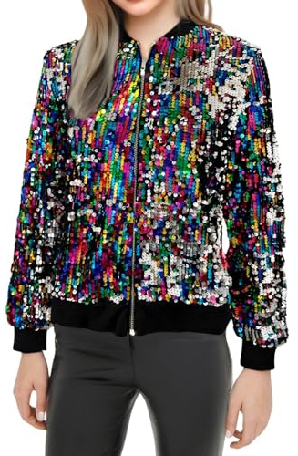 Damen PaillettenBlazer Glitzer Cardigan Jacke Langarm Glitzer Bomberjacke Party Club Jacke Pailletten- Damen Tailliert Anzugjacke Glitzer Tops Kurz Oberteile Glitzer Outfits (05 Multicolour, XXXL)