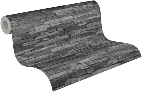 A.S. Création Vliestapete Best of Wood and Stone Tapete in Stein Optik fotorealistische Steintapete Naturstein 10,05 m x 0,53 m grau schwarz Made in Germany 914224 9142-24