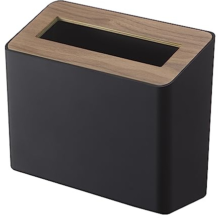 YAMAZAKI Rin Tisch-Mülleimer, schwarz | ABS-Harz / Holz, Passt auch in Badezimmerschränke, Volumen - 1,7 L, 9 x 22 x 15,5 cm, Japanisches Design